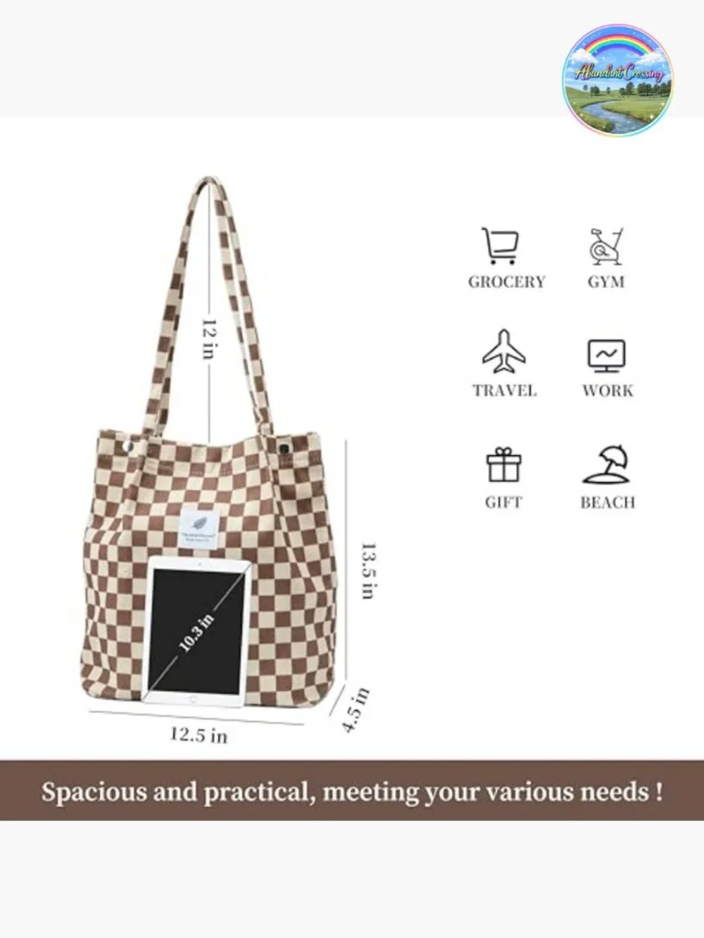 Corduroy Tote Bag Canvas Shoulder Handbag Travel Shopping - Picture 2 of 6